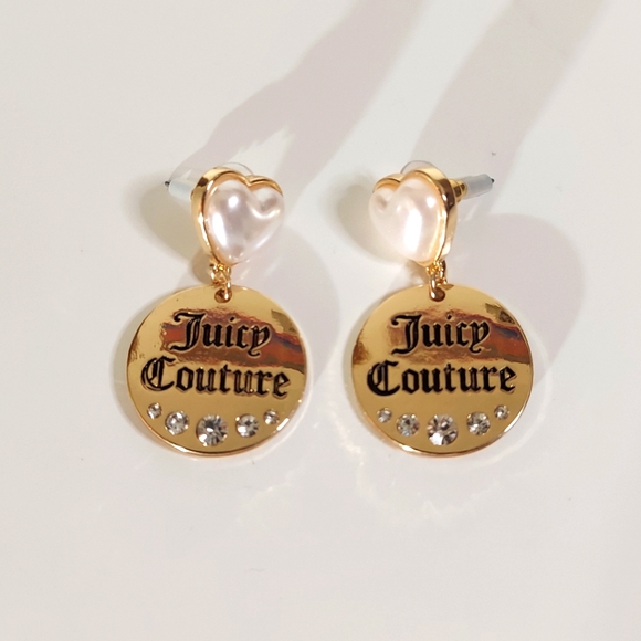 Juicy Couture Los Angeles Gold Toned Heart & Rhinestone Dangle Earrings - Picture 3 of 11